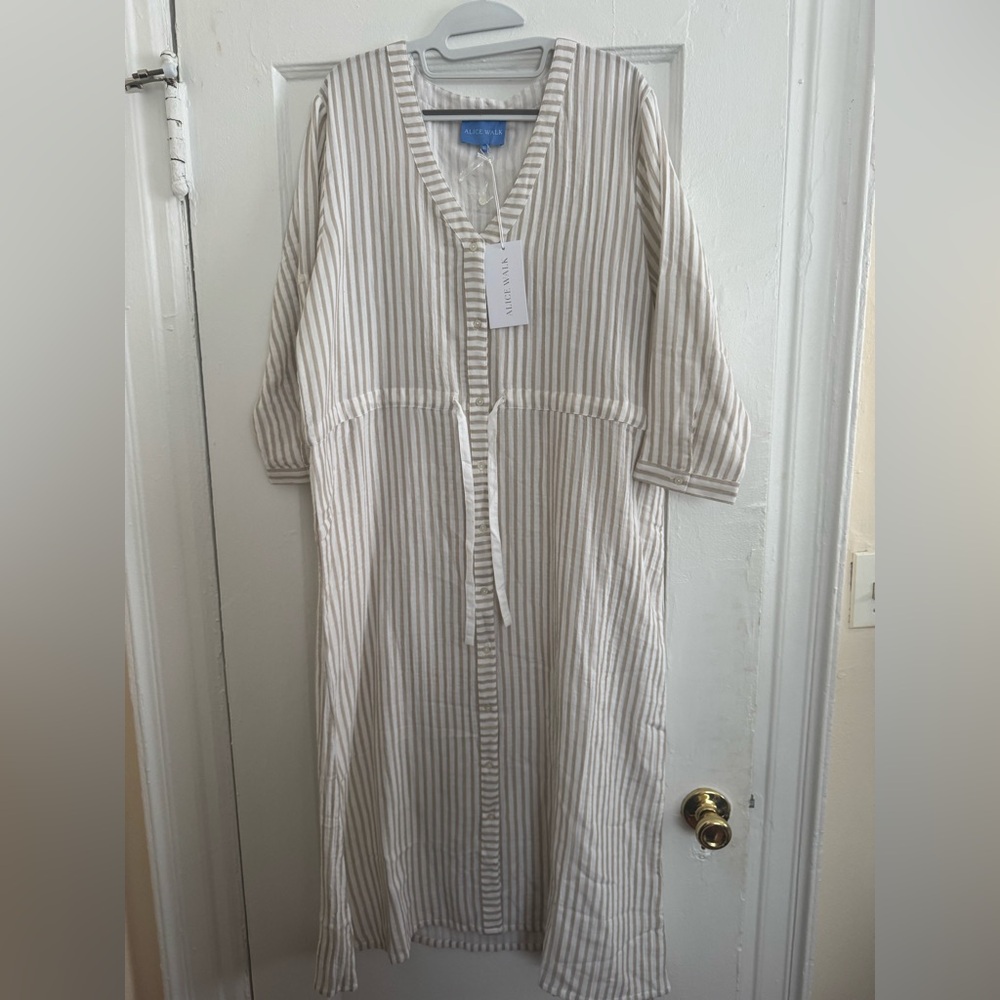 Alice Walk Cotton Gauze Maxi Dress - Khaki Striped XL